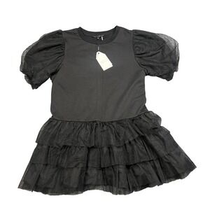 NWT English Factory Mixed Media Tulle Mini Dress Women's Medium Black TL298D